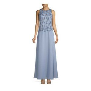 JKara Sleeveless Beaded Top Chiffon Dress
